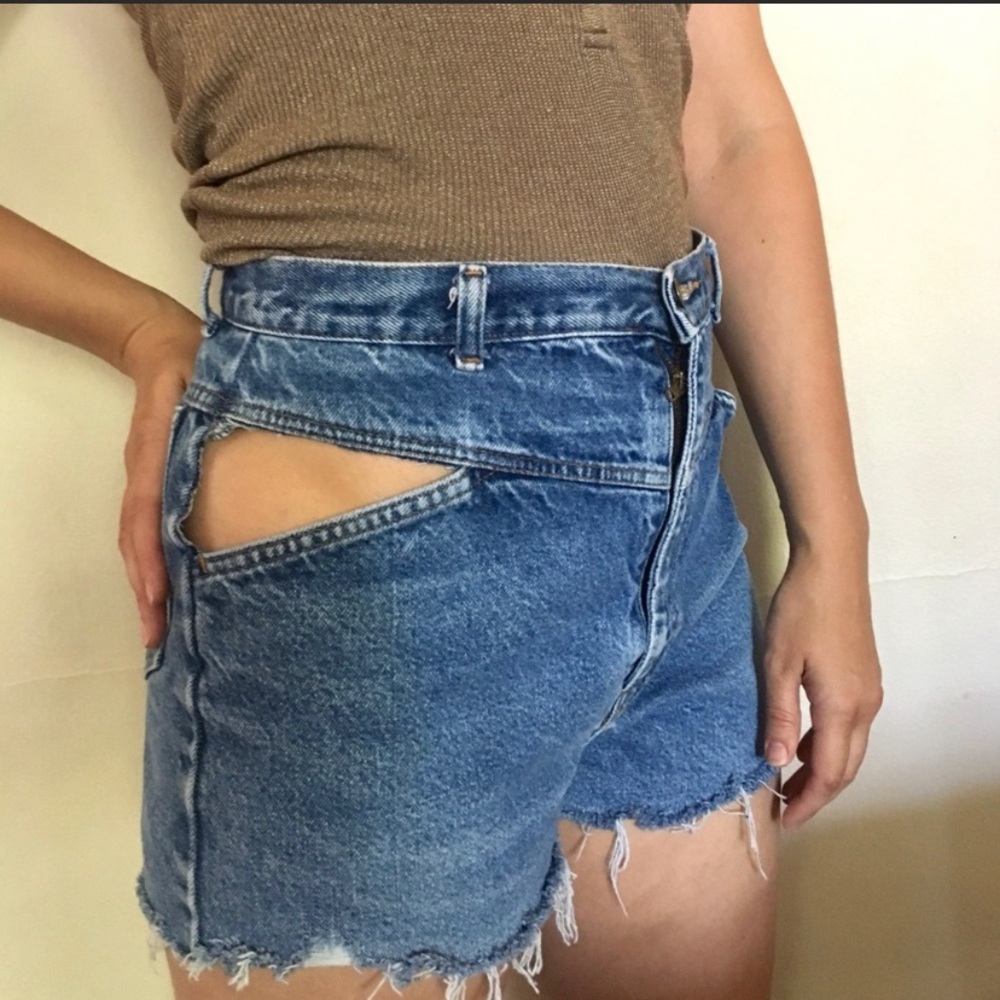 Vintage super high waist jean shorts with cutouts